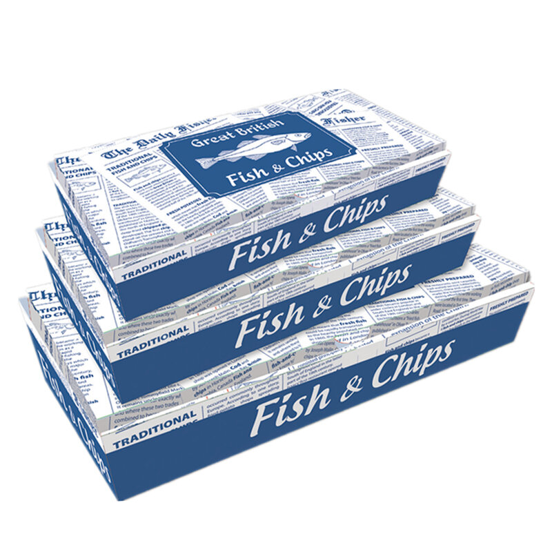Caja de embalaje de papel corrugado para comida rápida, embalaje para pescado y patatas fritas, producto personalizado, 2023