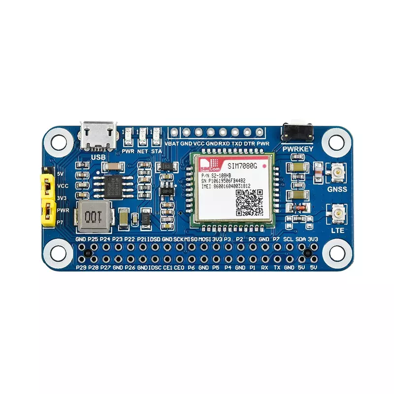 NB-IoT Cat-M(eMTC) GNSS HAT Based on SIM7080G Globally Applicable for Raspberry Pi Arduino STM32