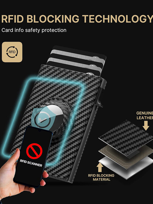 محفظة ذكية بحجب RFID من ألياف الكربون للرجال ، حامل بطاقات ، نحيف ، متوافق مع علامة هواء Apple
