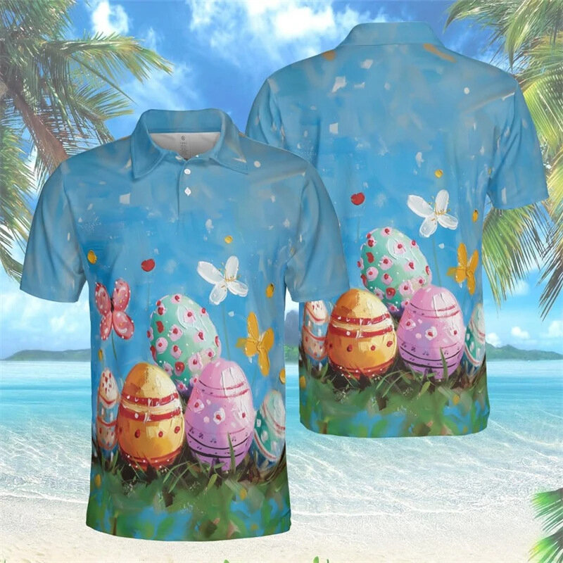 Summer Easter Bunny 3d Print Polo da uomo camicia oversize allentata Daily Casual a maniche corte Street top t-Shirt per uomo 2024