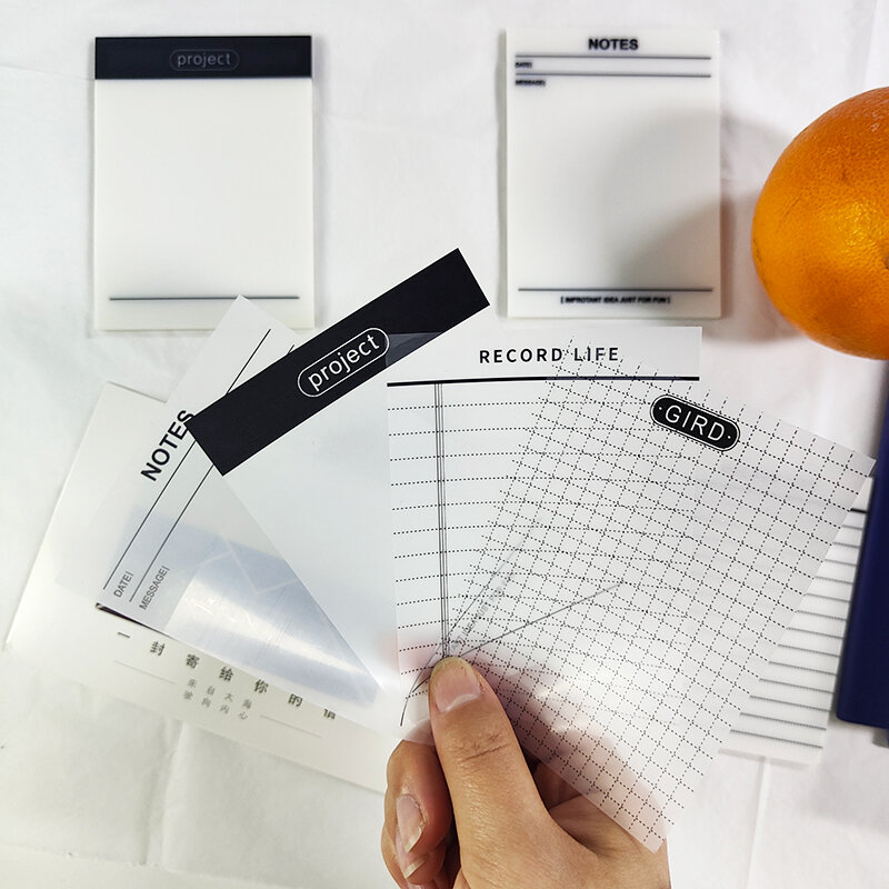 KindFuny-Creative Transparente PET Sticky Note Pads, Notepads impermeáveis, Posits para Papelaria Escolar, Material de Escritório, 100 Folhas