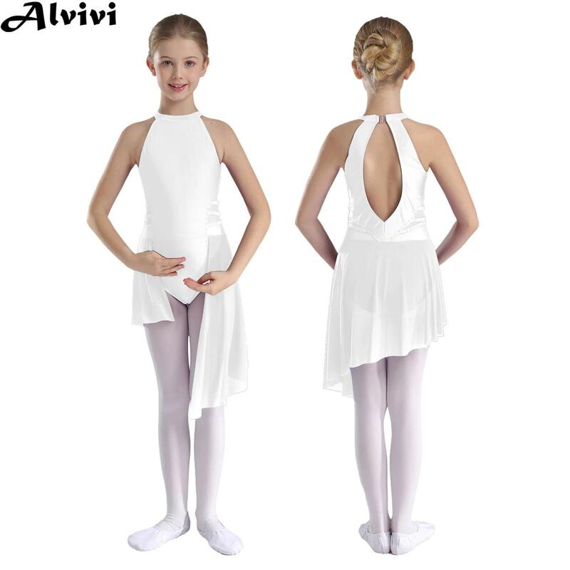 Vestido de malha pura sem mangas para meninas adolescentes, collant de dança lírica, patinação artística, ballet ginástica desempenho dancewear