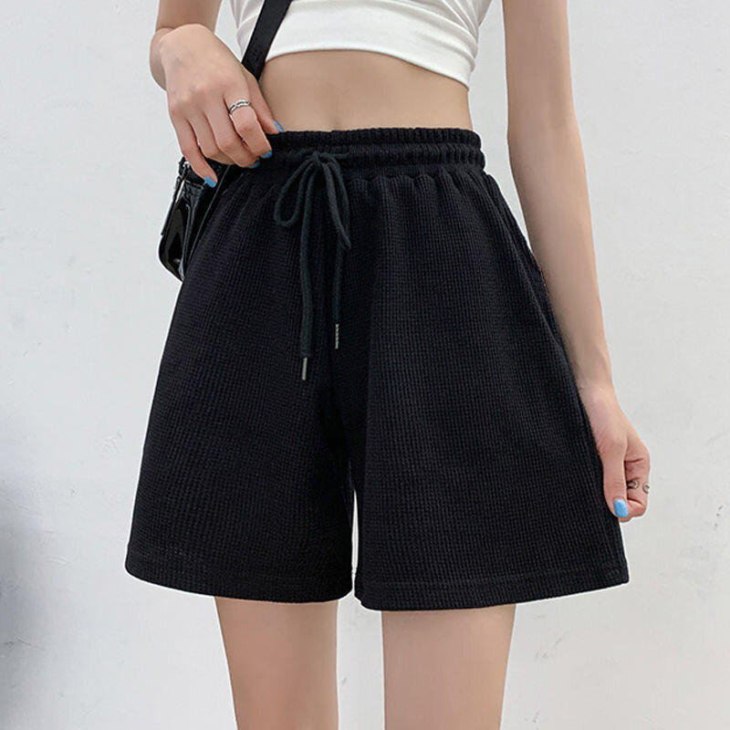 Pantalones cortos elásticos sueltos para mujer, pantalón M-2XL femenino, Unisex, informal, de pierna ancha, estilo coreano, de cintura alta