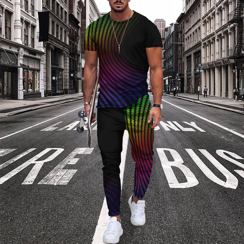 New Men's Tracksuit Short Sleeve T-Shirt+Trousers Set Casual Stylish Streetwear Fashion Outfit Oversized Suit Male Clothing