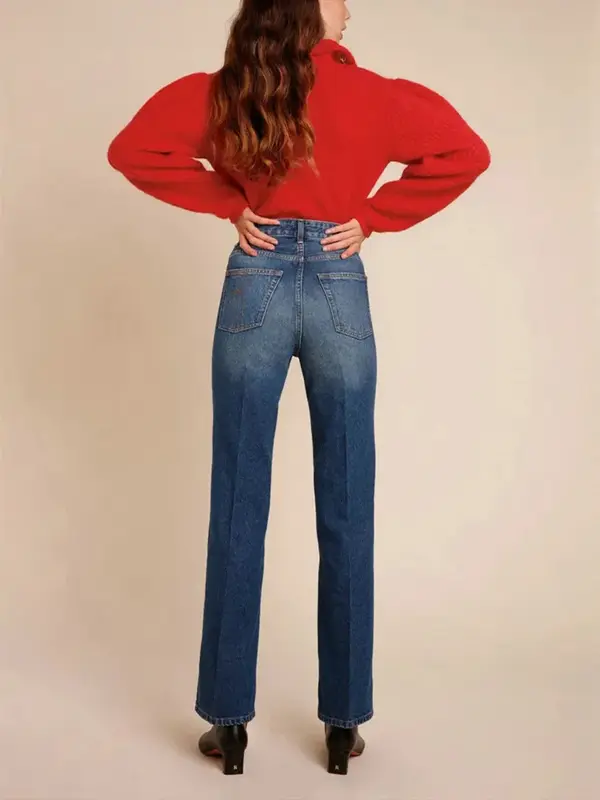 Women's Jeans Gradient Straight High Waist Slim 2024 Spring Summer Cotton All-match Denim Long Trousers