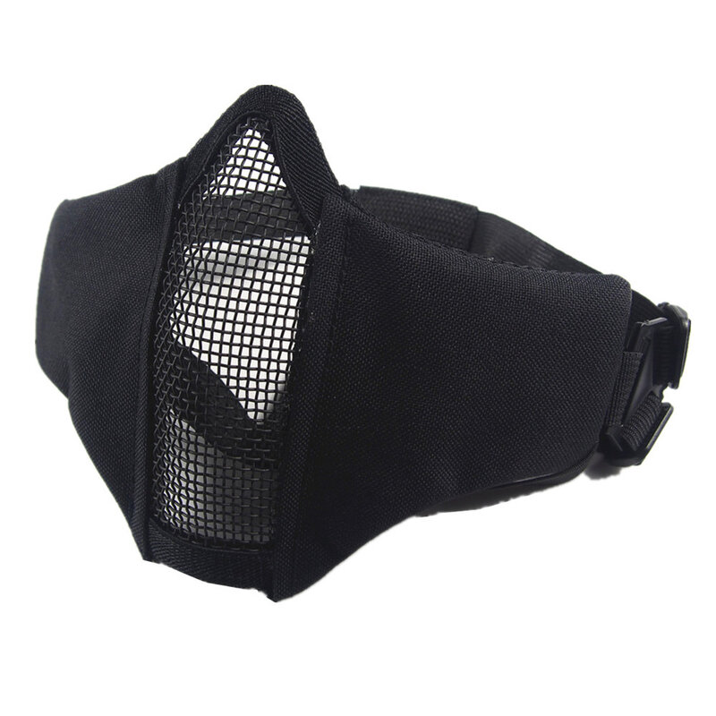 zlangsports Tactical Half Face Airsoft Mask Foldable Metal Mesh Double Ribbon Adjustable CS Wargame Protective Masks