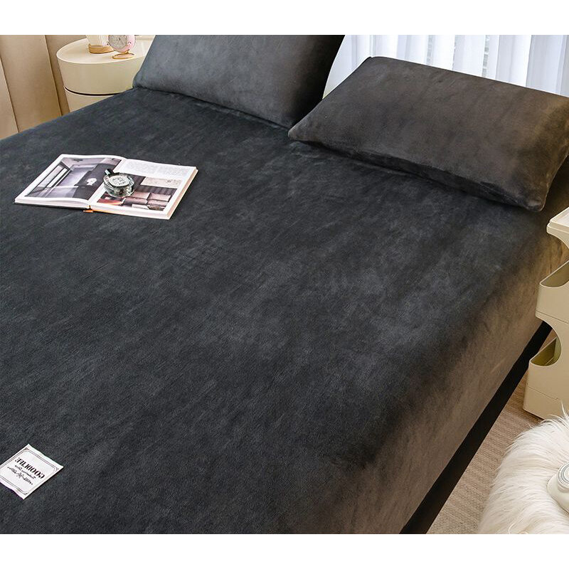 WOSTAR-Soft Fofo Coral Fleece Roupa de cama, lençol, capa elástica de colchão, cama de casal de luxo, quente, inverno