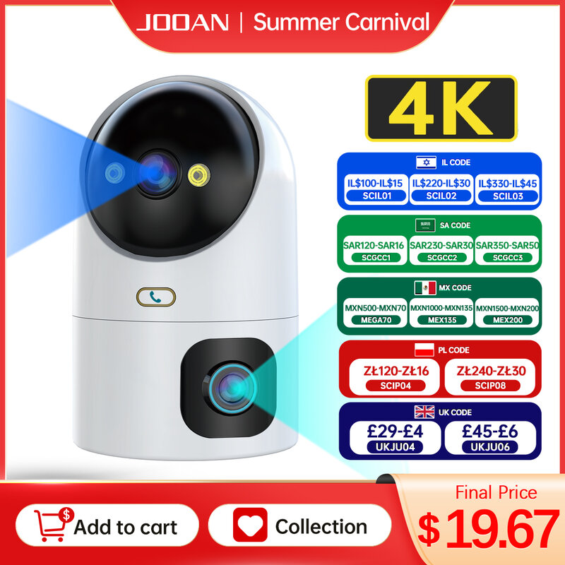JOOAN 4K PTZ Telecamera IP 5G WiFi Dual Lens CCTV Telecamera di sicurezza Smart Home Baby Monitor Monitoraggio automatico Video sorveglianza notturna a colori