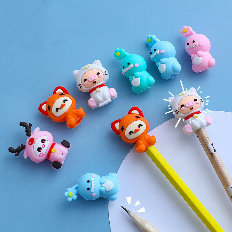 3pcs/bag Multifunctional Cartoon The Cap of A Pen Cover Case Kawaii Pencil Extender Soft Silicone Pen Cover Stationery Supplies