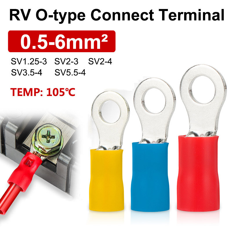 Terminal de conexión serie RV, conector eléctrico tipo O, zapatos de Cable, 4 colores, piezas, RV1.25-4, RV2-3, RV2-4, RV3.5-4, 10 RV5.5-4, 0,5-6 mm2