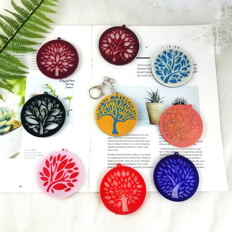 9 Holes Silicone Keychain Moulds Pendant Molds with Hole Tree of Life Shaped DIY Hand-Making Tool Keychain Decoration