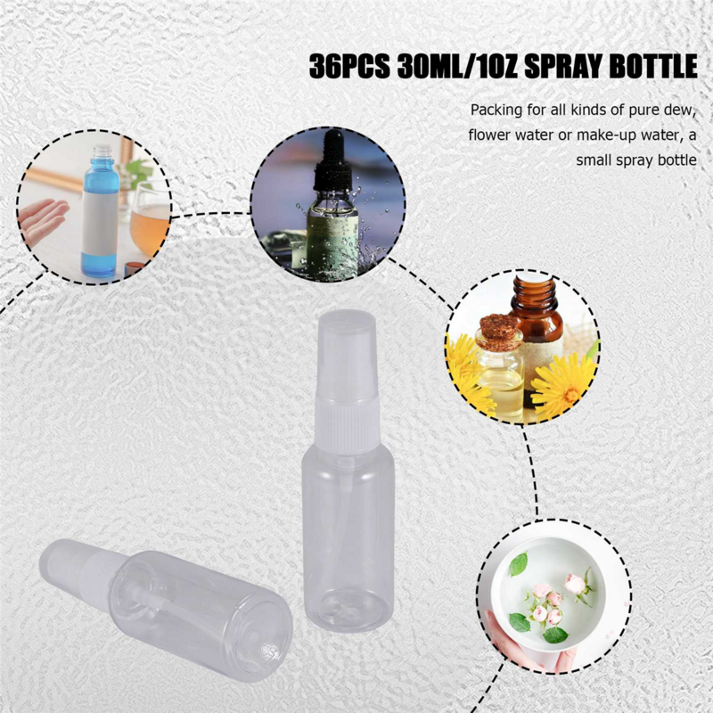 36Pcs 30Ml/1Oz Mini Fine Mist Spray Bottles Refillable Bottles Small Empty Clear Plastic Travel Size Bottles