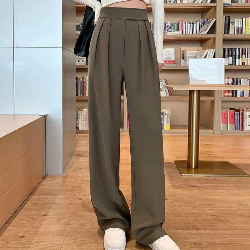 Women Suit Pants Straight Solid Color Formal OL Commute Full Length Fasten Tape Adjustable Waist Lady Formal Trousers