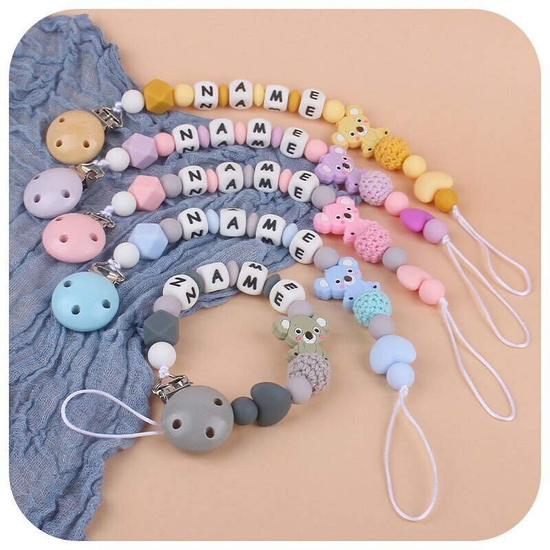 Personalized Name Handmade Pacifier Clips Nipple Holder Silicone Koala Pacifier Chains Silicone Baby Teether Teething Chain Gift
