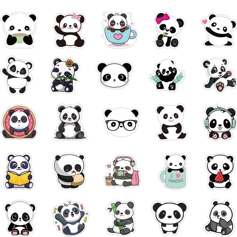 60PCS Fun Panda Cute Stickers Rich Patterns Hand-Painted Decoration Handmade Collage Stationery Graffiti Stickers