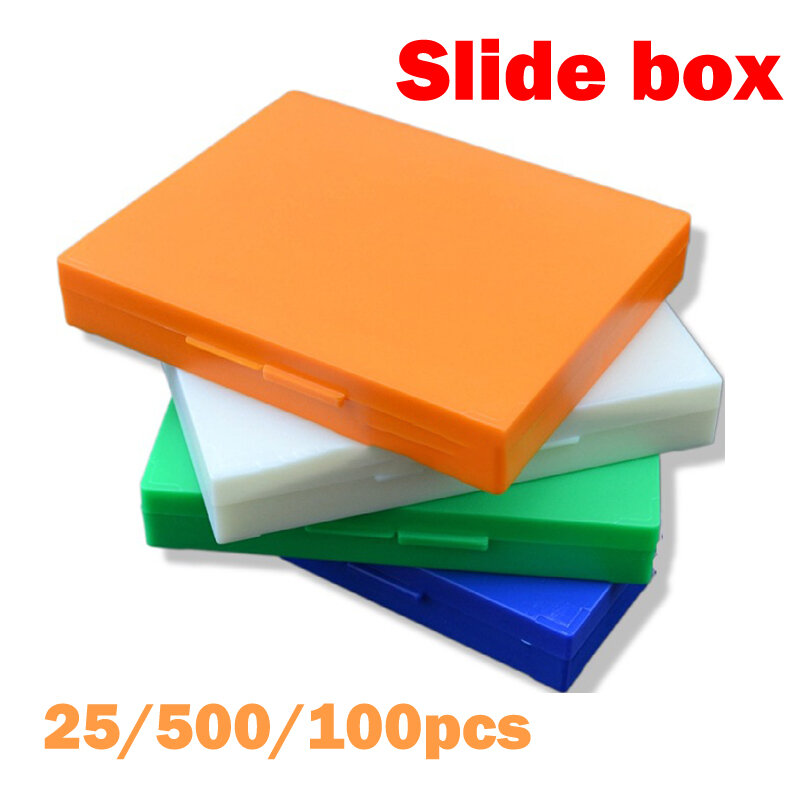 Microscópio retangular Glass Slide Box, Slide Box, patologia biológica detém até 25, 50, 100X, Bio Slice Box Slot