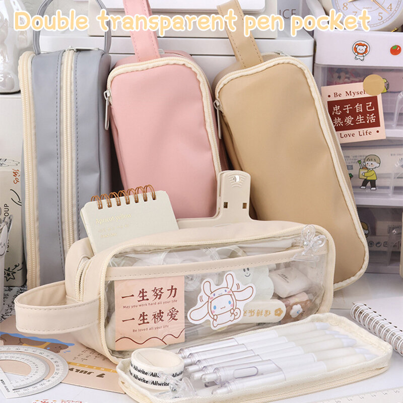 Creatieve dubbele gezicht potloodzak Pen Case Special Macaron Color Dual Side Canvas Storage Pouch Stationery School Travel Gift