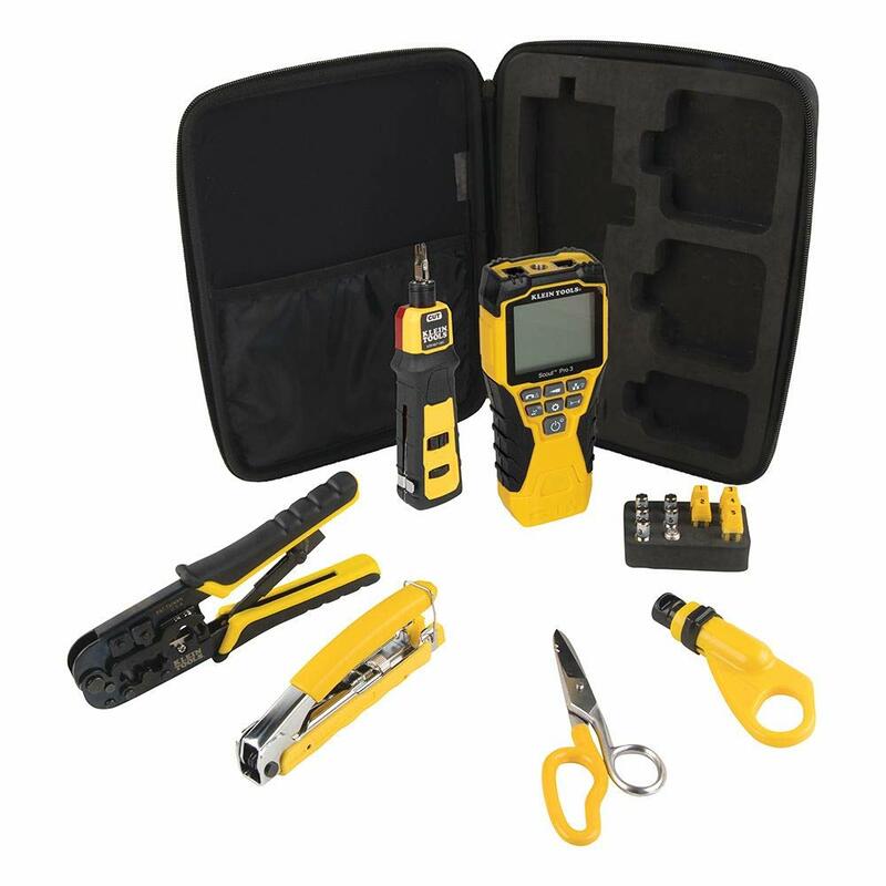 Klein Tools VDV001819 Set di strumenti, Set di Test per l'installazione dei cavi con crimpatrici, Tester per cavi Scout Pro 3, cesoie, strumento di fissaggio