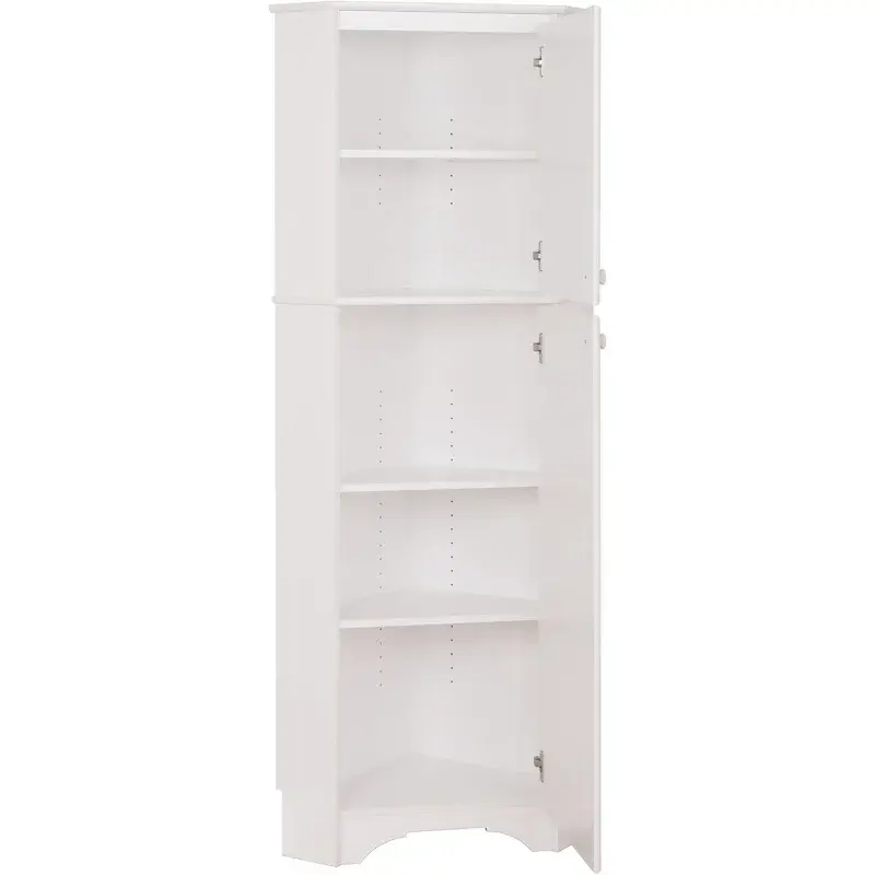 Prepac Elite 29.25" Corner Cabinet with Two Doors, Tall White Storage Cabinet, Corner Cabinet with Doors, Corner Bathroom Cabine
