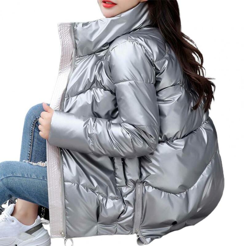 Glossy Winter Down Cotton Padded Jacket For Women Thick Bright Black Short Shiny Jacket Yellow Red Cotton Parkas Outwear