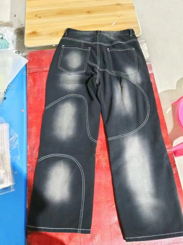 Retro Distressed Gestreepte Zwarte Jeans American Street New Heren En Dames Harajuku Hiphop Losse Y 2K Jeans Cargo Broek Vrouwen
