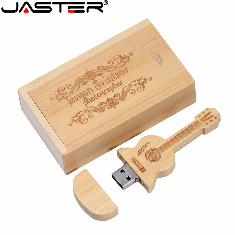 Holz Gitarre USB Flash Drive 64GB Freies Individuelles LOGO Holz Box + Pen Drives 32GB Hochzeit Fotografie Geschenke memory Stick 16GB 8GB