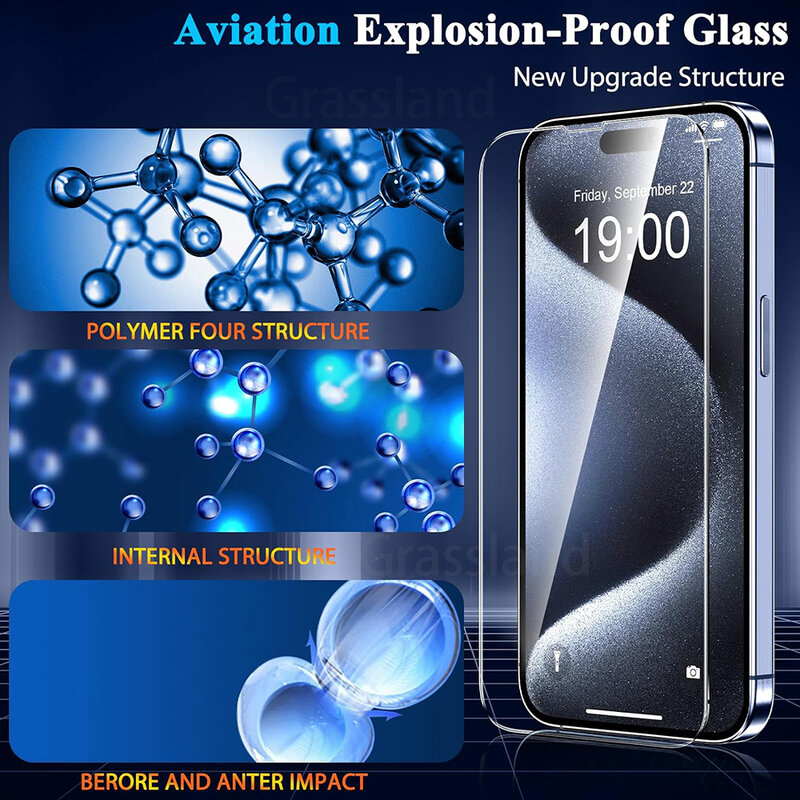 Protector de pantalla de vidrio templado para iPhone, película protectora para iPhone 15, 14, 13, 12, 11 Pro Max, 6, 7, 8 Plus, X, XS, Max, XR, 4 unidades