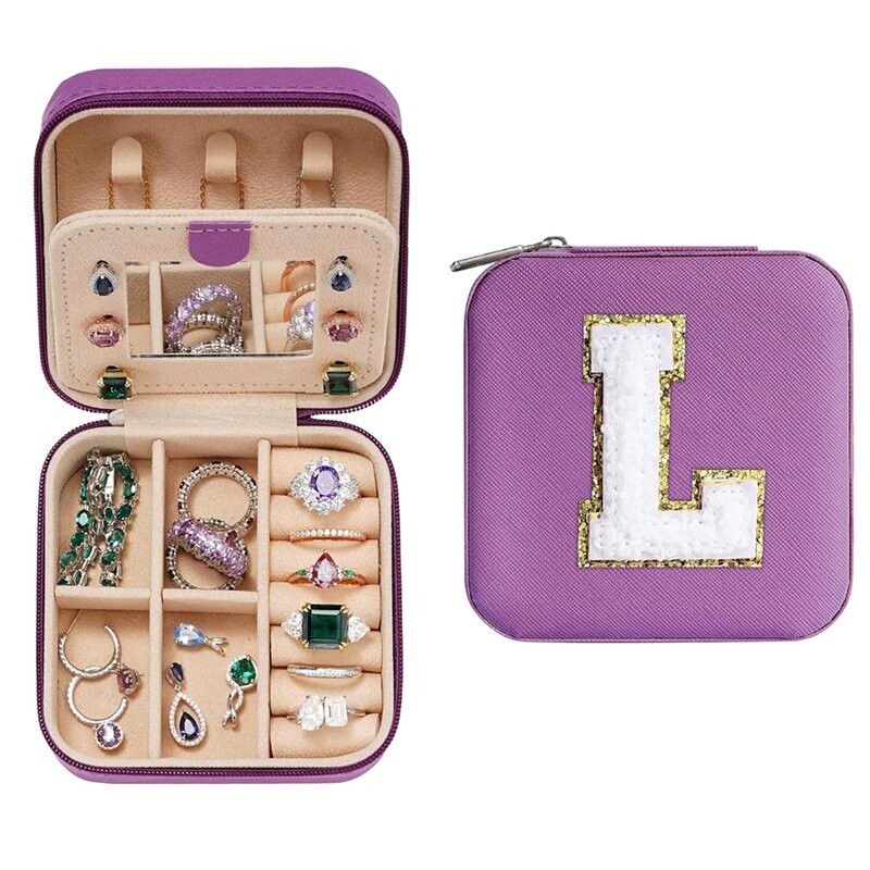 Travel Jewelry Case For Women Girls Initial Travel Jewelry Case Mini Jewelry Travel Case With Mirror Gifts For Women Mom Durable