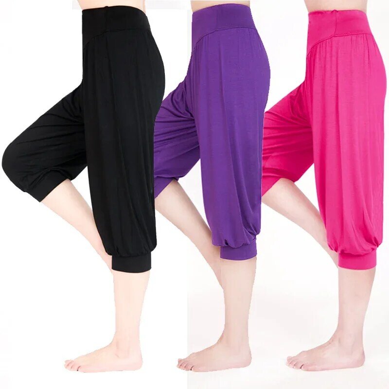 Mulheres coloridas calças de ioga, calças modais, perneiras, bloomers, dança, taichi, esportes, plus size