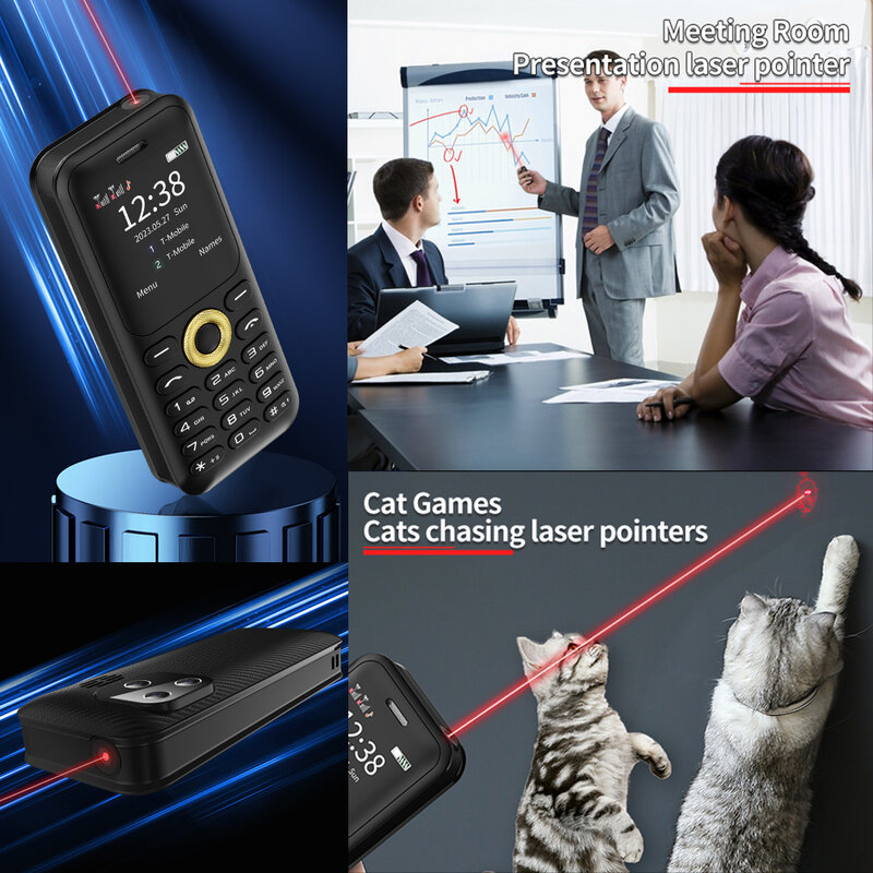Telepon seluler Mini Laser SERVO, telepon genggam Mini 2G GSM Bluetooth Dial Perekam panggilan otomatis 2 SIM presentasi suara ajaib Pointer Laser