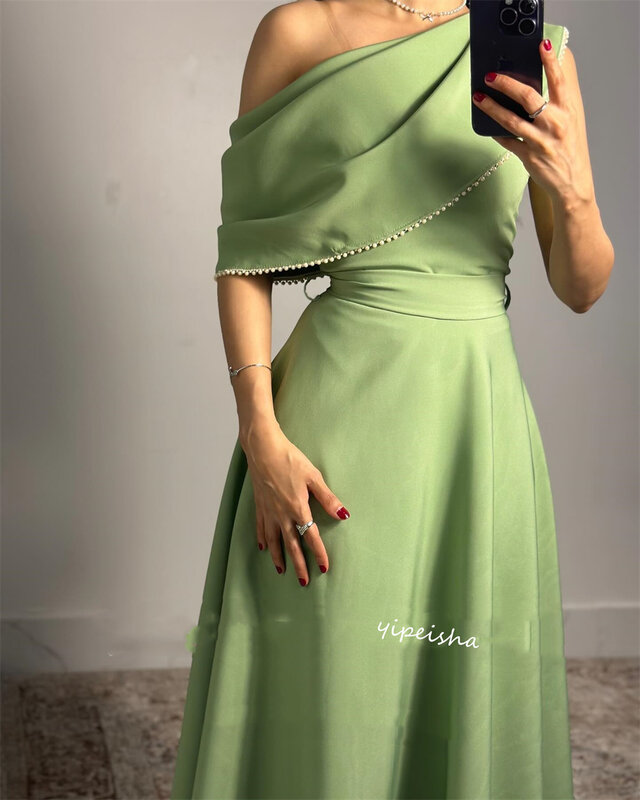Платье для выпускного вечера из Джерси Саудовской Аравии с жемчугом обручальное ТРАПЕЦИЕВИДНОЕ на одно плечо на заказ платье миди es