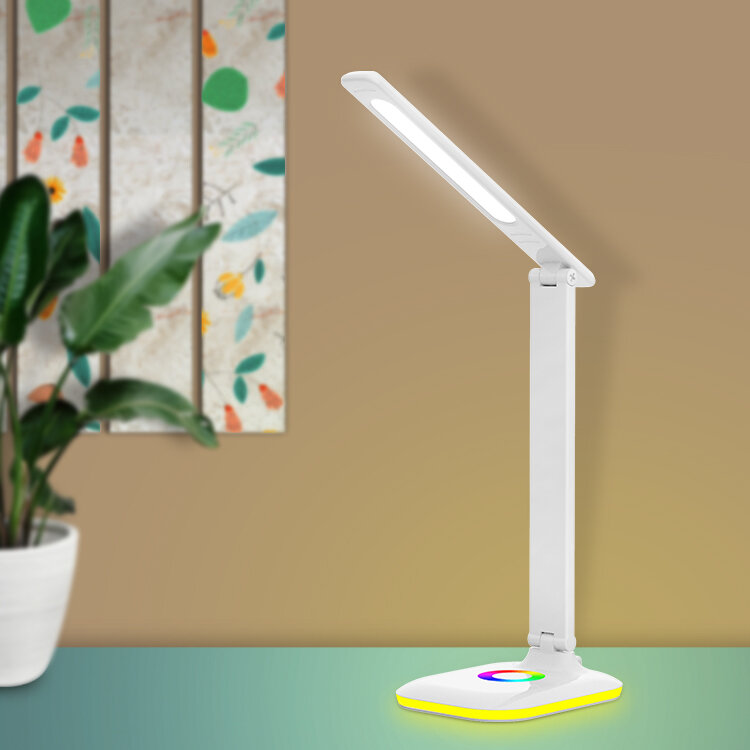 Smart RGB Colorido Dobrável LED Desk Lamp, Proteção para os olhos, Quarto moderno, Recarregável Estudo Luz, Abajur