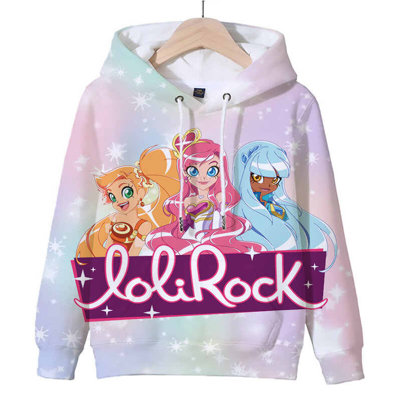 Sudadera con capucha de LoliRock para niños y niñas, suéter con estampado 3D de dibujos animados, ropa de calle Kawaii para otoño