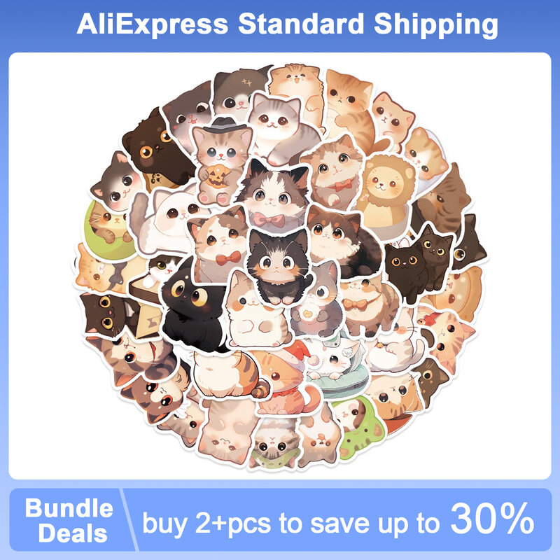 귀여운 만화 고양이 스티커 그래피티 스티커, 미적 PVC 어린이 장식 스케치북 스크랩북, 50 개