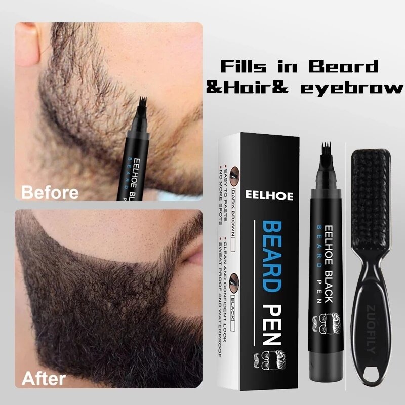 Impermeável Beard Filling Pen Kit, Beard Enhancer Brush, Colorir e Shaping Tools Lápis de cabelo preto e marrom, Ferramentas de reparo, Venda quente