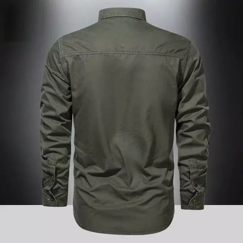 Wiosenne jesienne koszule męskie jednolite kolorowe luźne taktyczne oprzyrządowanie odzież męska wojskowa z długimi rękawami bawełniana koszula
