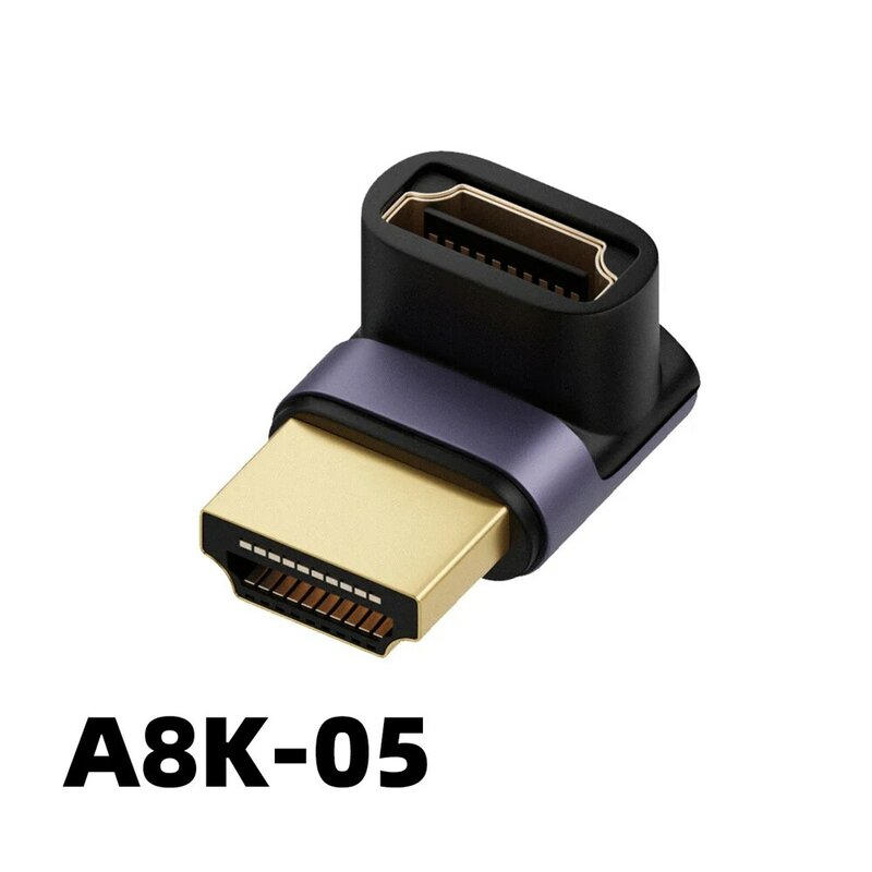 อะแดปเตอร์เชื่อมต่อสาย2.1ที่เข้ากันได้270 HDMI มุม90องศา2ชิ้นตัวแปลงอะแดปเตอร์สายเคเบิลตัวผู้-ตัวเมีย