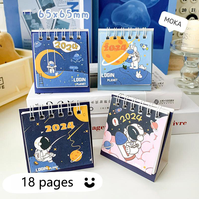 Mini Loose Leaf Ring Calendário, Creative Cartoon Desktop Calendar, Student Date Record, Decoração do livro, Presente Ornamentos, 2024