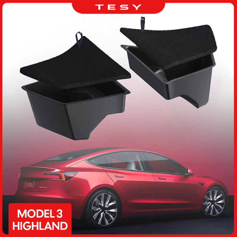 For 2024 Tesla Model 3 highland Rear Trunk Left Side Storage Box with Cover Tail Boot Organizer Partition Decoration Accessories