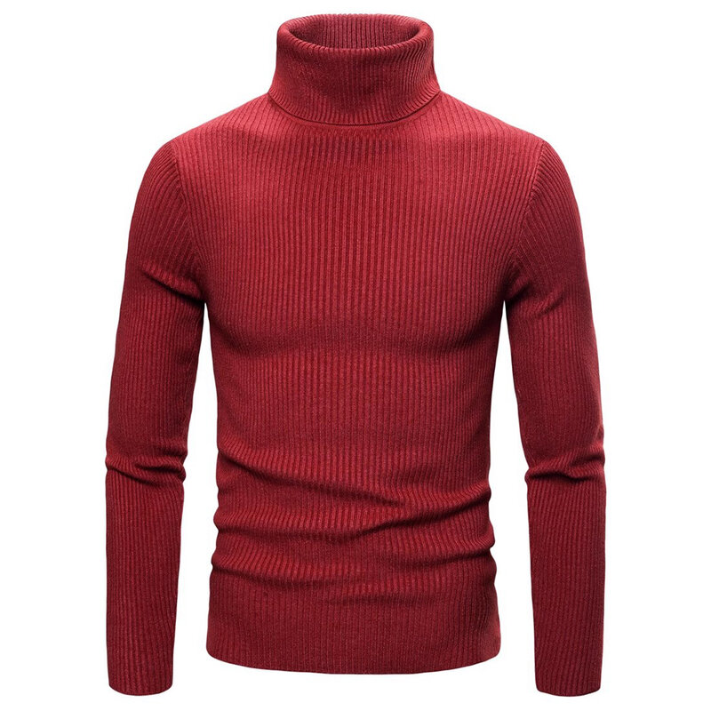 Suéter de gola alta masculino, blusa de malha, pulôver quente de inverno, cor sólida, alongamento leve, comprimento regular, estilo casual, M, 3XL