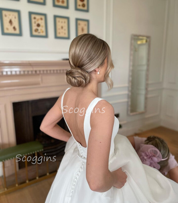 Elegant Wedding Dress Soft Satin With Wedding A-Line Full Length Ball Gown High-O-Neck Fullsleeve Church Wedding Button Vesti