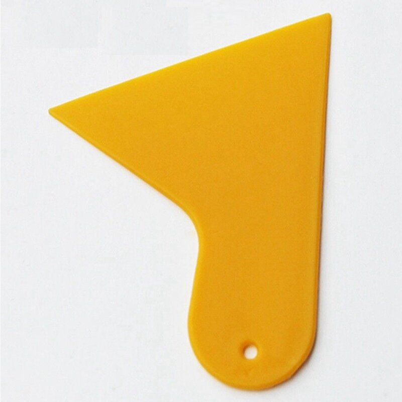 Raspador de película adhesiva para ventana de coche, herramienta de limpieza de plástico amarillo, 10,5x9,5 cm, 5 unidades