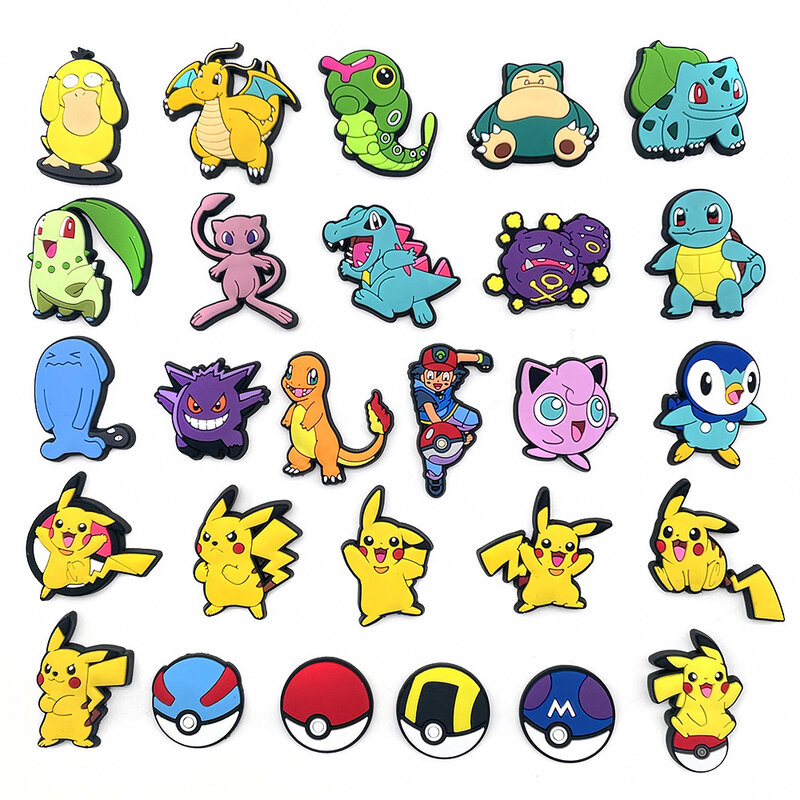 PVC Pokémon Shoe Encantos para Crianças, Personagens de Desenhos Animados DIY, Tamancos Acessórios, Fit Croc, Sandálias, Decore Fivela, Presentes, 5 Pcs, 10Pcs