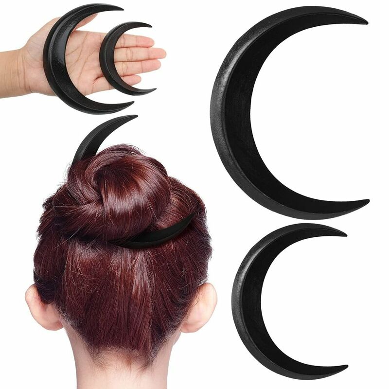 Hairpin Retro Estilo Moon-Shaped e pente, acessórios de cabelo, garfo do cabelo, cocar, preto e marrom