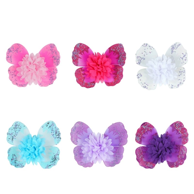 Q0KB adorables accesorios florales para fotografía recién nacido, disfraz con amuleto mariposa y Ángel y flores