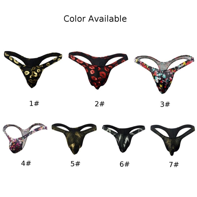 T-Back Thongs Men Sexy Bulge Pouch Briefs Printed Underwear Low Rise Udnerpants Bikini Panties Gay Floral G-string
