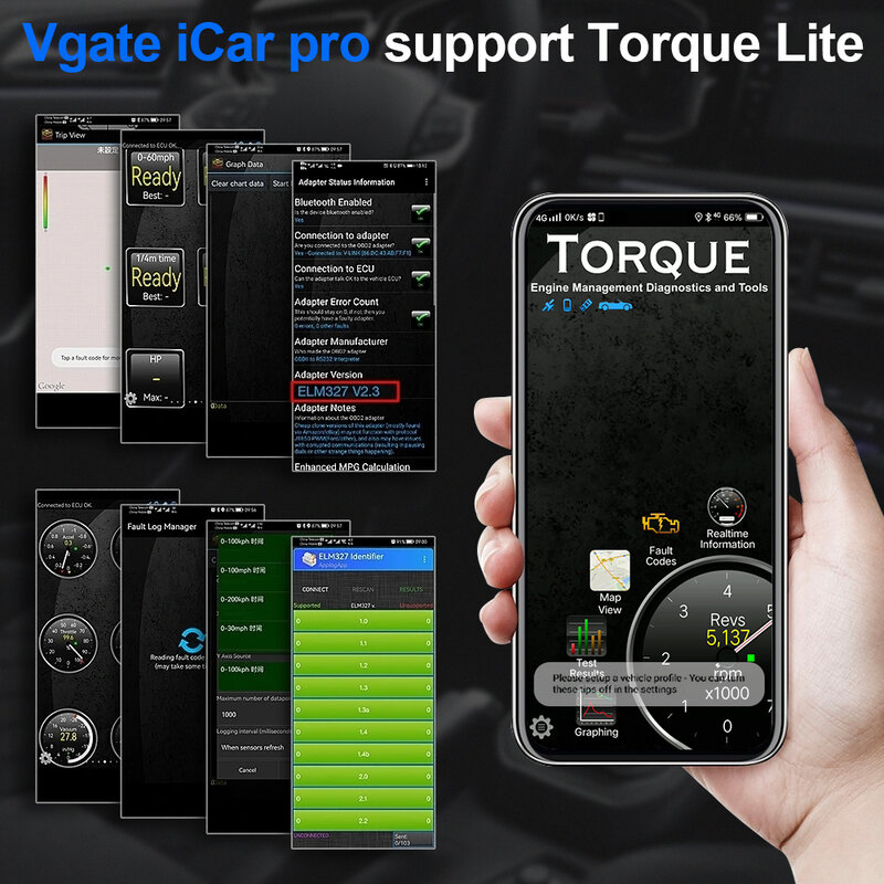 Vgate icar Pro เครื่องมือวินิจฉัยรถยนต์ ELM327 V2.3 OBD 2 OBD2 4.0บลูทูธ Wi-Fi สำหรับ Android/ios BT3.0สำหรับแอนดรอยด์ ODB2เครื่องสแกนรถยนต์