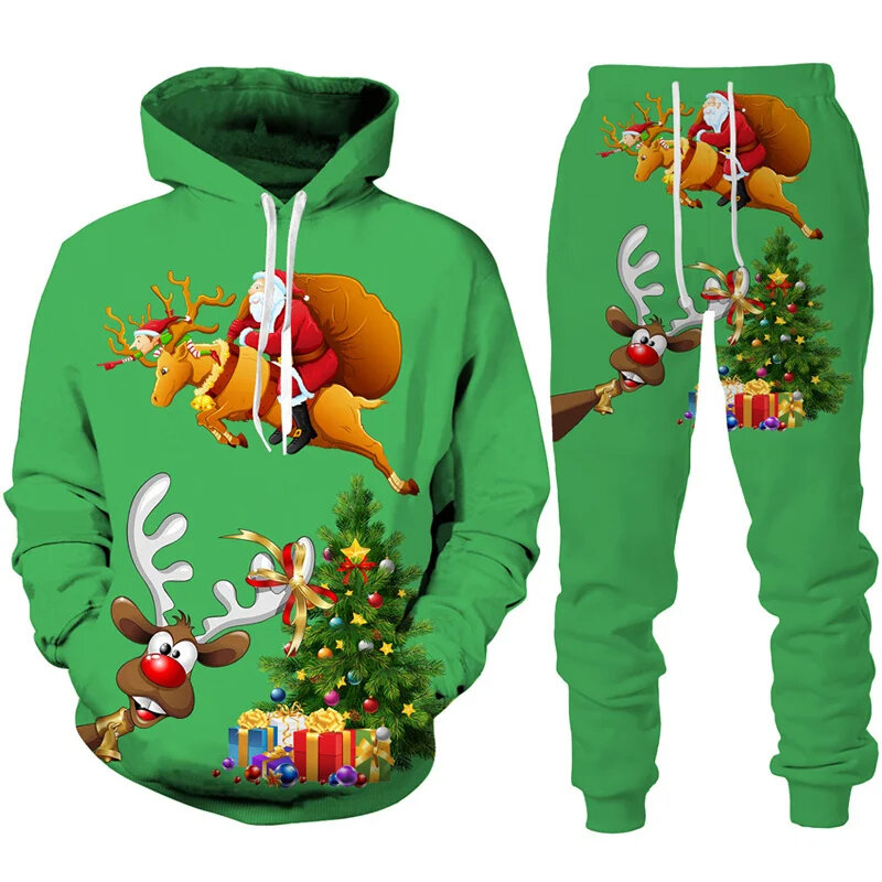 Conjunto de Sudadera con capucha con estampado 3D de Navidad para hombres y mujeres, ropa de calle de gran tamaño, estilo fino, Hip hop divertido, ropa de pareja, otoño