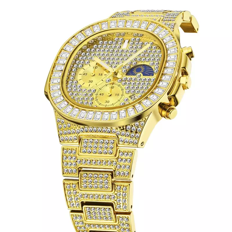 18 К золотые леденцовые мужские часы, Лидирующий бренд, роскошные полностью бриллиантовые часы, мужские водонепроницаемые часы с хронографом, мужские часы в стиле хип-хоп