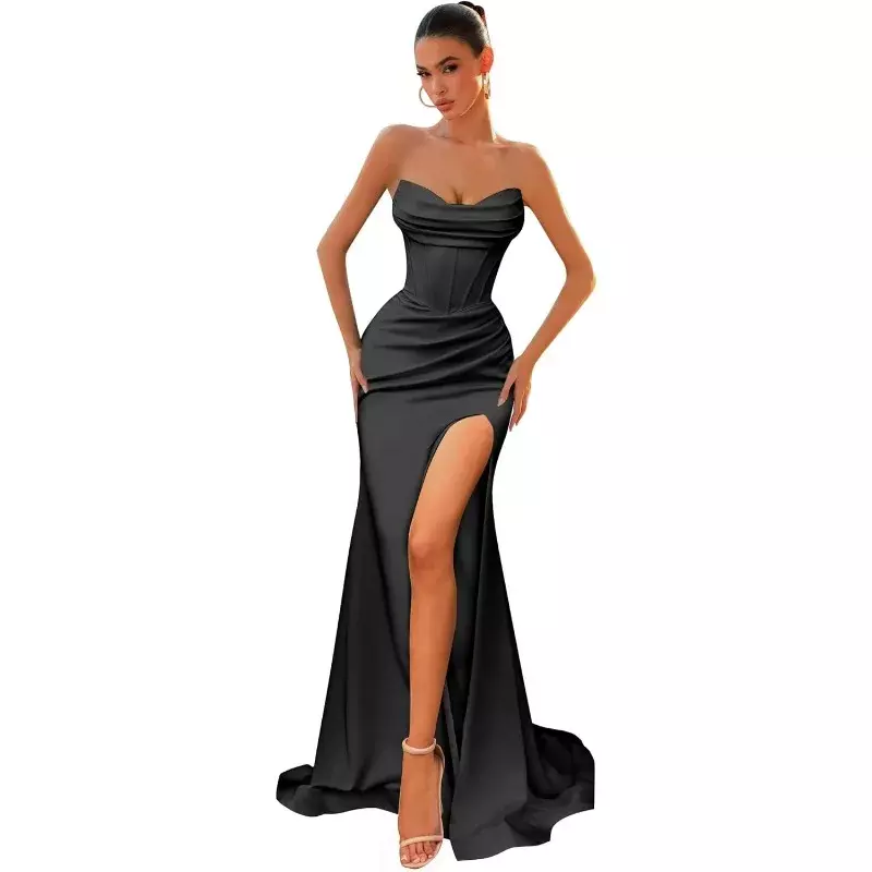 Suknie balowe satynowa suknia balowa z odkrytymi ramionami syrenka długie formalne wieczorowe suknie druhny przedsionek dla kobiet